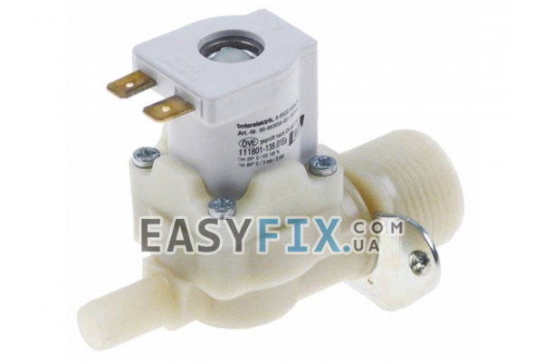 Клапан електромагнітний подачі води для посудомийної машини Interelektrik 370675 1WAY/180/10,5mm 230V AC